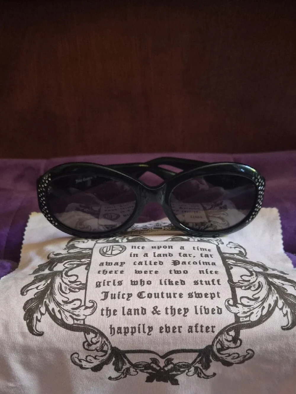Y2K Juicy Couture Black Oval Sunglasses with Crystal Accents